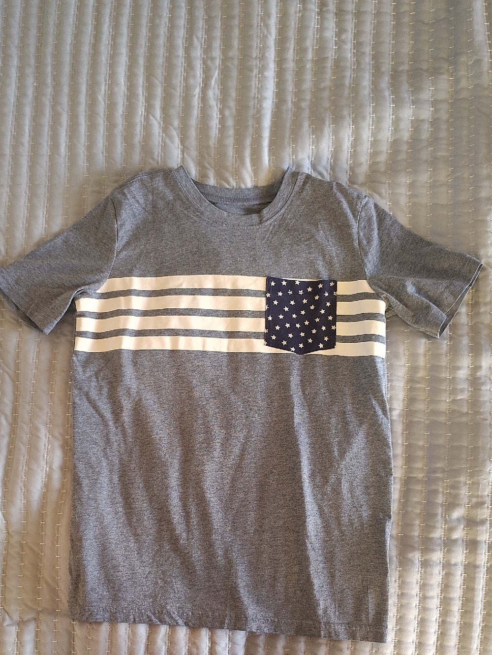 OshKosh B'gosh Gray Tee with White Stripes and Navy Star Pocket